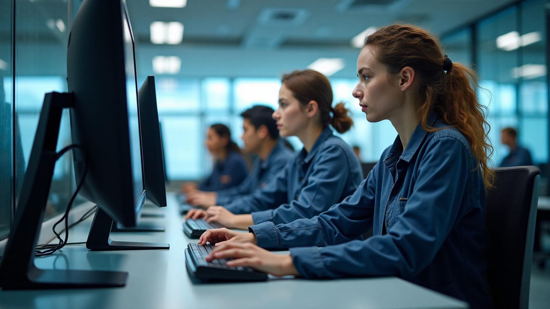 Modern computer engineering laboratory with students